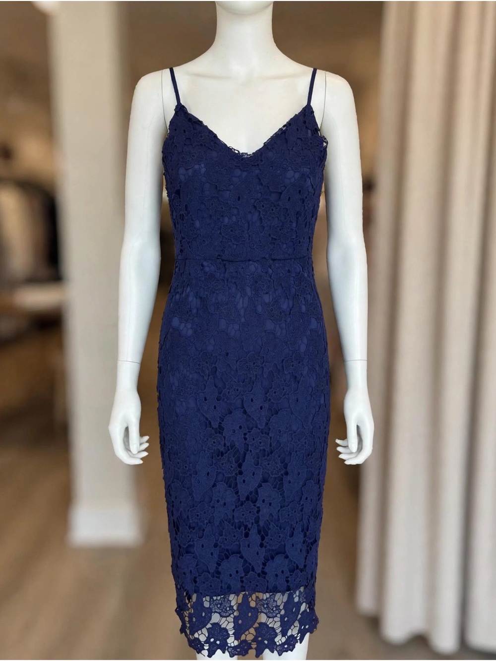 Emily Bazar Navy Lace Midi Dress